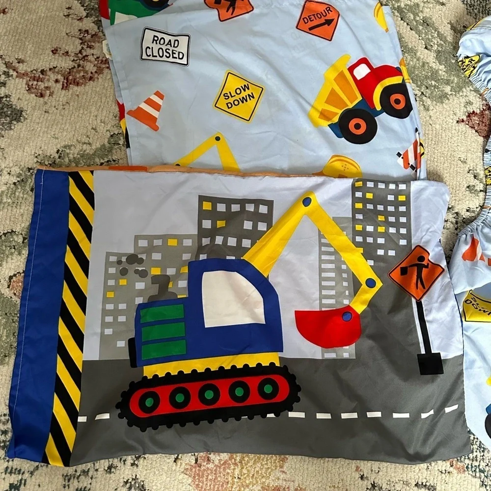 Construction Vehicle Baby Toddler Fitted Sheet, top sheet, Pillow Case Set